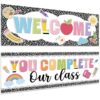 Harloon 2 Pcs Composition Notebook Classroom Decor 13.8 x 38.6 Inch Girl Style Banner Decorations Welcome Back to School Classroom Decor for School Wall Indoor Outdoor Bulletin Board Supplies