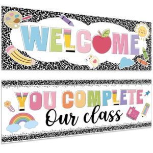 Harloon 2 Pcs Composition Notebook Classroom Decor 13.8 x 38.6 Inch Girl Style Banner Decorations Welcome Back to School Classroom Decor for School Wall Indoor Outdoor Bulletin Board Supplies