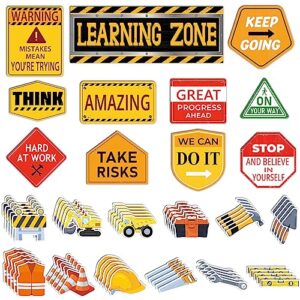 Harloon 71 Pcs Construction Bulletin Board Set Construction Learning Zone Cutouts Inspirational Bulletin Board Decor Positive Saying Accent for Back to School Classroom Office Wall Decor
