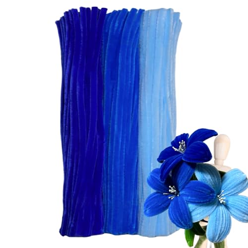 Harmoso Blue Color Trio Pipe Cleaner Set - 300pcs, Thick Fluffy Chenille Stems for Arts & Crafts, Perfect for Making Animals, Flowers, and Festive Decorations(12 inches x 0.24 inches)