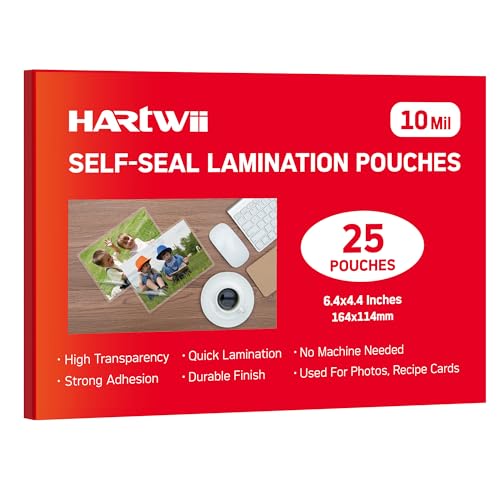 HARTWII 25 Pack Self-Sealing Laminating Pouches 4x6 Inch,10 Mil Thick Double-Sided Self Adhesive Lamination Pouches,Waterproof Photo Laminating Sheets No Laminator Machine Need