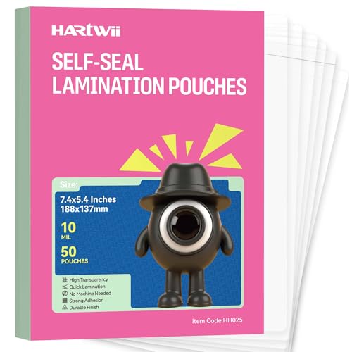 HARTWII 50 Pack Self-Sealing Laminating Pouches 5x7 Inch,10 Mil Thick Double-Sided Self Adhesive Lamination Pouches,Waterproof Photo Laminating Sheets No Laminator Machine Need