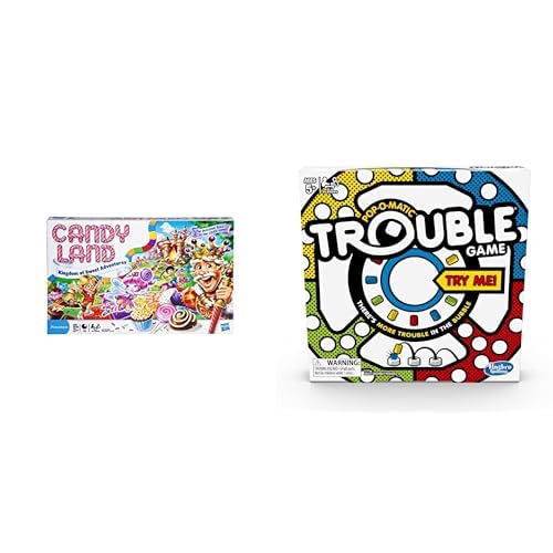 Hasbro Gaming Bundle: Candy Land Kingdom of Sweet Adventures (Ages 3 & Up) and Trouble Pop-o-Matic Board Game (Ages 5 and Up)