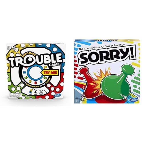 Hasbro Gaming Bundle: Trouble Pop-o-Matic Board Game (Ages 5+, 2-4 Players) & Sorry! Board Game (Ages 6+, 2-4 Players) - Classic Family Games Set