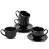 Hasense 4 Oz Espresso Cups with Saucers Set of 4, Ribbed Cappuccino Cups Ceramic for Coffee,Espresso,Double shot,Latte and Macchiato, Demitasse Cups Set Aesthetic Gift, Black