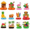 Hawaiian Luau Party Decorations 12-Piece Set - Tropical Beach Birthday Decor with Palm Trees, Birds & Guitar Pattern - Table Centerpiece for Women