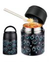 HAWEEK 10oz Kids Insulated Soup Thermos, 304 Stainless Steel Vacuum Food Jar, Leak Proof Wide Mouth Lunch Container with Folding Spoon, Keep Hot 6H, BPA Free for Toddler School Outdoor Black Game
