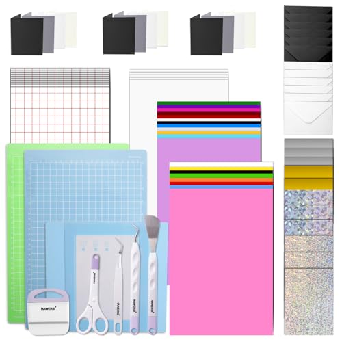 HAWERSI Ultimate Accessories Bundle Compatible with Joy Xtra,Makers and All Explore Air,79pcs Craft Starter Kit with Heat Transfer Vinyl,Permanent Adhesive Vinyl,Card Kit,Card Mat,Weeding Tools