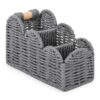 Hawfrides Handwoven Desk Organizer Basket, Paper Rope Desktop Storage Caddy with Wooden Handle, Multi Compartment Pen Holder for Office Supplies, Stationery, Makeup Brushes, Remote Controls (Gray)