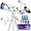 Hawkko Telescope for Adults & Kids – 80mm Aperture 500mm Telescopes for Adults Astronomy, (20X-150X) Portable Refractor Telescope Kit for Beginners with Decorate Stickers, AZ Tripod, Phone Adapter