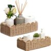 HAXORA Toilet Paper Basket for Bathroom, 2-Pack Scalloped Basket Hand-Woven Paper Rope Storage Organizer with Wooden Handle for Living Room, Bedroom, Neutral