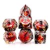 Haxtec Sharp Edge DND Dice Set – Black Red Swirls Resin Polyhedral Dice with Blood Liquid Core, Compatible with Dungeons and Dragons, Great Gift for RPG Players