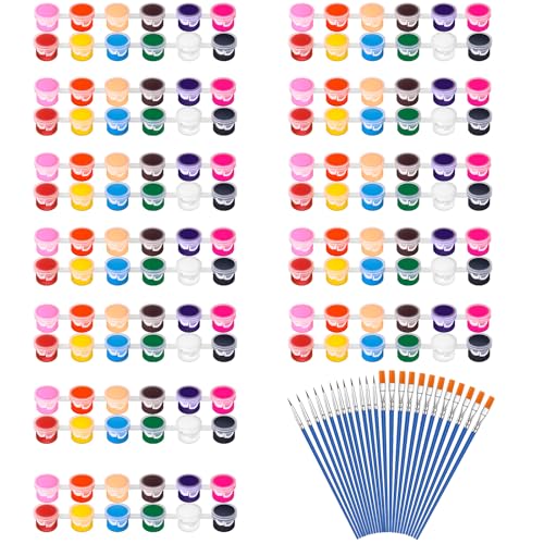 héBei 12 Pack 168 Pcs Mini Acrylic Paint Set with Brushes for Kids Adults Craft Paints, 12 Colors Washable Acrylic Paint Strips for Home Classroom Birthday Party DIY Favors