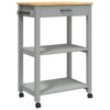 HBFDSFG Solid Pine Wood Kitchen Trolley with Drawer and 2 Shelves, 23.6x15.7x34.8 Inch Rolling Storage Cart with Lockable Wheels and Side Hooks