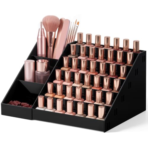 HBlife 6 Tier Nail Polish Organizer with Nail Supplies Organizer, Acrylic Nail Polish Holder & Display Stand for Gel Polish (Black, 1 PCS)