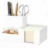 HBlife Acrylic Pen Holder for Desk, 3-Compartment Small Desk Organizer, White Office Supplies Desk Accessories with Sticky Notes Holder Stores Post It Notes 3X3 for Office, Home and School