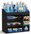 HBlife Cologne Organizer for Men Makeup Organizer Countertop with Brush Holder, Large Bathroom Counter Organizer with Drawers, Plastic Dresser Organizer Storage Fathers Day Gift for Dad Husband, Black