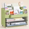 HBlife Desk Organizer with Pencil Pen Organizer for Desk, Pen Holder with 2 Drawers, Desk Organizers and Accessories with Compartments, Desktop Storage for Office Home School Art Supplies, Green