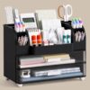HBlife Desk Organizer with Pencil Pen Organizer for Desk, Pen Holder with 2 Drawers, Desk Organizers and Accessories with Compartments, Desktop Storage for Office Home School Art Supplies, Black