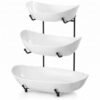 HBlife Large Fruit Bowl for Kitchen Counter - 3 Tier Fruit Basket with Black Metal Stand, Ceramic Fruit Holder, Tiered Serving Trays for Party