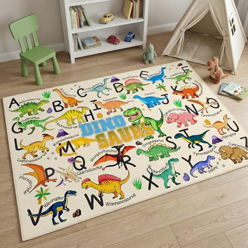 HBUFBUQ Educational ABC Alphabet Dinosaur Area Rug, 2.5x4 Feet, Kids Rugs for Playroom Bedroom, Non Slip Floor Mat for Nursery Classroom, Boys Girls Washable Carpet