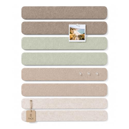 HCSS 8 pcs Bulletin Board Bar Strips with 50 Pushpins & 4 Wooden Clip pins,Cork Board Alternative Felt Strip Board,Office Pin Board,Adhesive Install for Bedroom Door & Home Office(Linen Dusk)