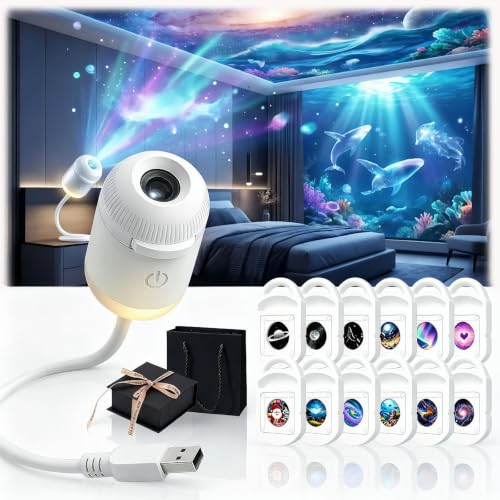 Hd Smart Dynamic 5d Holographic Night Light Projector, 2026 New 360° Adjustable Plug-and-Play Hd Star Projector, 2 In 1 Galaxy Projector Night Light for Bedroom Ceiling Wall Room Decor (With 12 Films)