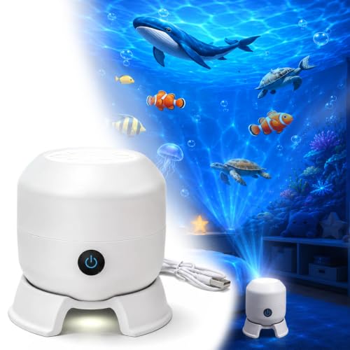 HD Smart Dynamic 5D Holographic Night Light Projector, 360° Rotating Galaxy Star Projector with Touch Control, USB Powered Dimmable Ceiling Projector for Bedroom, Room Decor (Ocean)