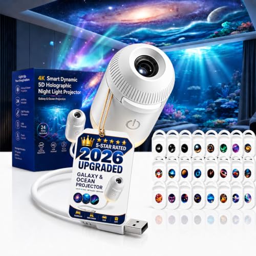 HD Smart Dynamic 5D Holographic Night Light Projector, Plug and Play 2-in-1 Galaxy Star and Ocean Projector with 24 Films, 360 Rotating USB Powered Ceiling Light for Bedroom Decor (with 24 Films)