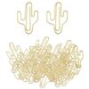 Hdtyyln 60Pcs Paper Clips, Funny Cute Cactus Shaped Paperclips Bookmarks, Decorative Small Gold Paper Clip, Metal Planner Clips for Paperwork Office School and Home Document Organization Supplies