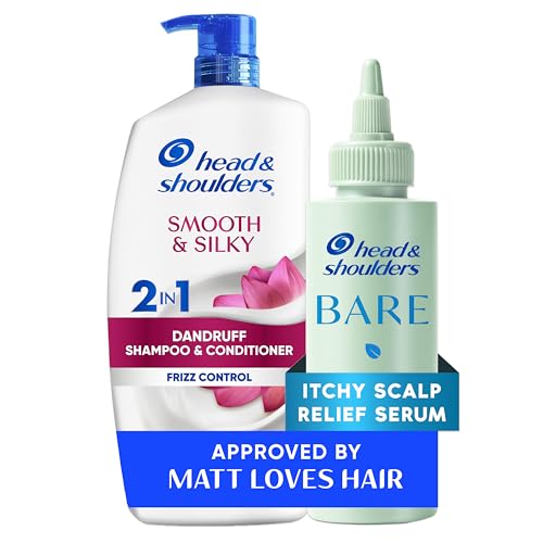 Head & Shoulders Matt Loves Hair Favorites: Smooth & Silky 2 in 1 (28.2oz) + Bare Itchy Scalp Relief Serum (4.2oz) - Dandruff Shampoo and Conditioner for Frizz Control, 0.1% Pyrithione Zinc