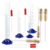 Healeved Plastic Graduated Cylinder Set 10ml 25ml 50ml 100ml with Brushes and Droppers for Chemistry Class Supplies Sturdy Gradation Measuring Cylinders for Students