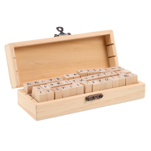 Healeved Wooden Alphabet Number Stamp Set Imprints and Flexible Combination 42pcs with Cursive Uppercase Letters and Symbols, Beige Wood Material for DIY Crafting and Diary Entries
