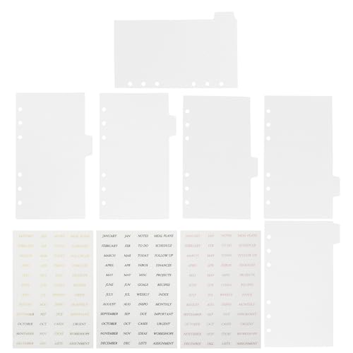 Healvian 6pcs A6 Binder Dividers with Tab and Colorful Stickers, Pp Plastic Reusable Planner Inserts for Office Organization, 6 Hole 6 Ring Monthly Index Divider Tabs for Easy Planning