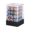 HEARTOOL 12mm Polyhedral Dice, Square Acrylic 6 Sided Sparkle Dice with Plastic Box Perfect for Board Games, Table Games & Classroom Teaching (Orange Blue/White, 36pcs)