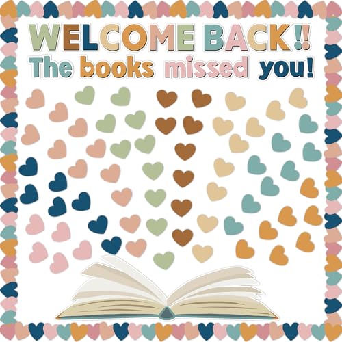 Heart Reading Bulletin Board Sets Welcome Back to School Bulletin Board Decorations Boho Classroom Heart Border Cutouts Decor Reading Corner Decor for Elementary Classroom Library Wall Home