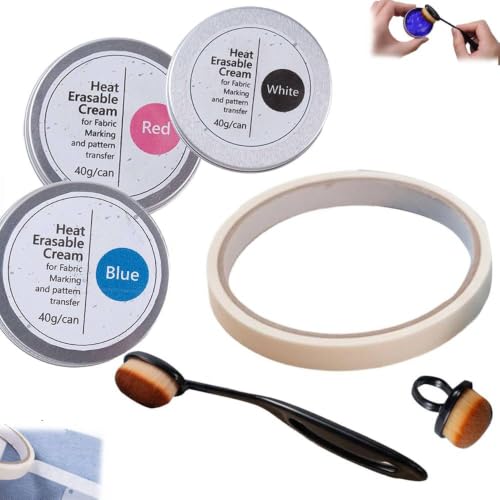 Heat Erasable Cream for Fabric Marking and Pattern Transfer,Precise Fabric Marker Set with Tape, Brushes & Manual,No-Trace Iron Disappearing Paste for Embroidery Sewing Quilting Pattern Transferring