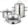 Heavy Duty Cookware Set Stainless Steel Home Frying Pan Soup Pot Set Steamer Frying Pan Glass Lid Kitchen Utensils