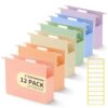 Heavy Duty Extra Capacity Plastic Hanging File Folders, (4 Pack, Macaron) Letter Size, 2 Inch Expansion with 1/5-Cut Tabs, Perfect for Bulk Files, Medical Charts, Business & Office Use (12)