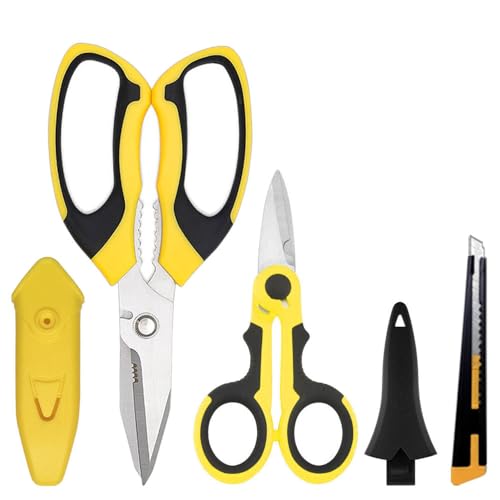 Heavy Duty Scissors, Sharp Scissors All Purpose Heavy Duty with Serrated Edge, Comfortable Non-Slip Handle, Easy Cutting Cardboard, Wires, Fabric, Leather, Iron Mesh (Yellow)