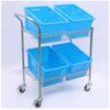 Heavy Duty Utility Cart with Plastic Baskets, Commercial Grade Rolling Trolley, Metal Storage Rack for Office, School, Church, Garage, 3 Tier Shelving