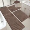 HEBE Bathroom Rugs Set 5 Piece, Plush Absorbent Bath Mats for Bathroom, Non Slip Machine Washable Bath Mat Set with Toilet Cover, Bath Runner and U-Shaped Contour Toilet Rug, Dark Brown