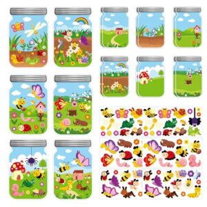Hedeey 12 Packs Summer Insect Craft Kits, Make Your Own Bug Paper Craft Set, Spring DIY Art Craft Kits for School Home Game Activities (Bug 12)