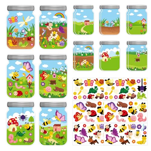 Hedeey 12 Packs Summer Insect Craft Kits, Make Your Own Bug Paper Craft Set, Spring DIY Art Craft Kits for School Home Game Activities (Bug 12)