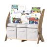 HedoAjim Kids Bookshelf 4 Tier Toddler Book Rack Baby Bookcase with 3 Toy Storage Organizer Cube Bins Fabric Sling Children Bookshelf for Boys Girls Kids Room Nursery Palyroom Book Display Shelf Wood