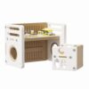 HedoAjim Kids Table and Chairs Set Toddler Activity for 1-3 Children Baby Drawing Craft Art Paly Montessori Table Desk for Mealtime Study for Playroom Nursery Preschool (Khaki White)