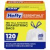 Hefty Essentials 13 Gallon Kitchen Trash Bags, 120 Count, Fresh Linen Scent