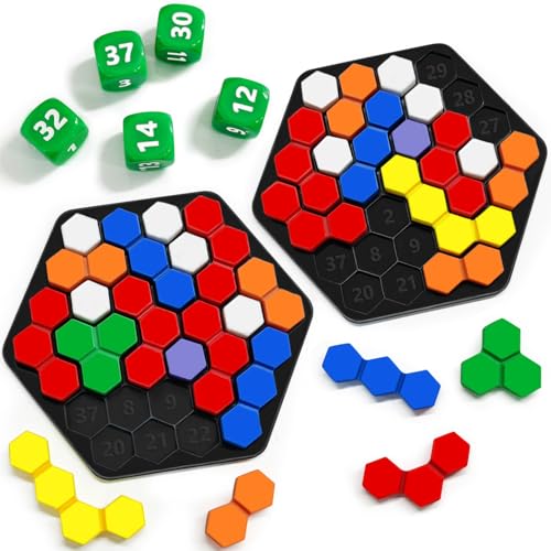 HEGYINI Genius Hives – 2-Player Hexagonal Puzzle Race | Roll Dice, Block Spaces, Solve First! | 7776 Unique Challenges, 100% Solvable | STEM Strategy Board Game for Kids Ages 6-12 & Family Game Night
