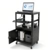 Height Adjustable AV Cart with Cabinet, Rolling Computer Workstation