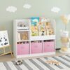 HEIGHYOXP Kids Bookcase and Bookshelf, Multifunctional Bookcase with 3 Collapsible Fabric Drawers, Bookcase Display Stand, Toy Storage Organizer for Bedroom, Playroom, Hallway (White/Pink)